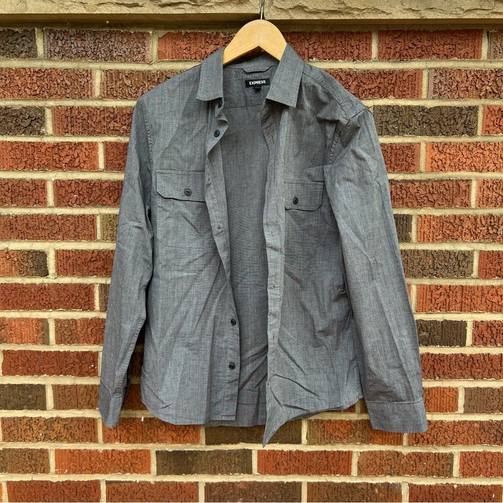 Express Dusty Gray Collared Button Down Dress Shi… - image 1